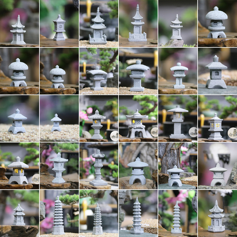 Bonsai Garden In Japan - Vintage Zen miniatuur zandsteen toren paviljoen